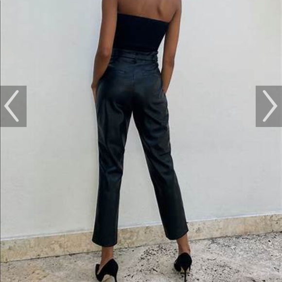 Aritzia Black Vegan Leather Belted Pant - Picture 3 of 16